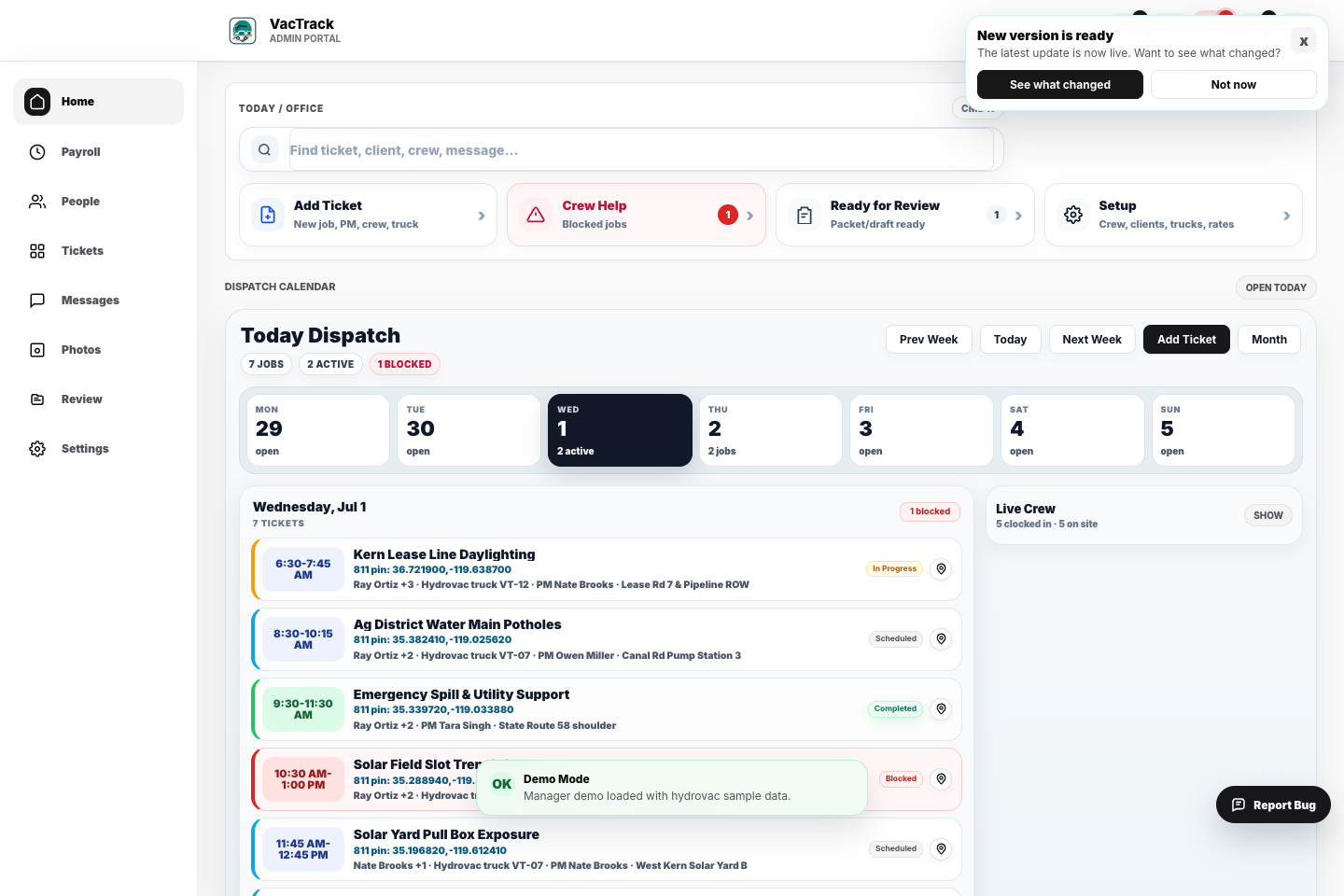 VacTrack field operations interface